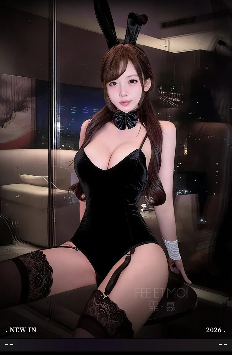 霏慕×谜姬 黑色兔女郎开裆制服连体套装 7072详情图片 3