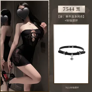 霏慕黑色露胸连身网衣套装图片 8